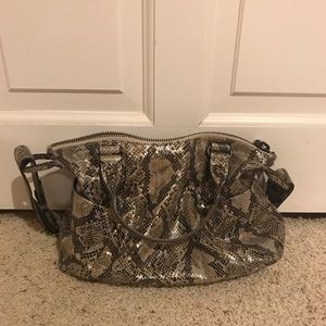 Gold-Silver Snakeskin Printed Leather Handbag